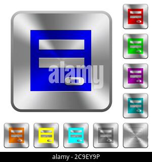 Login panel engraved icons on rounded square glossy steel buttons Stock Vector