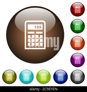 Calculator white icons on round color glass buttons Stock Vector