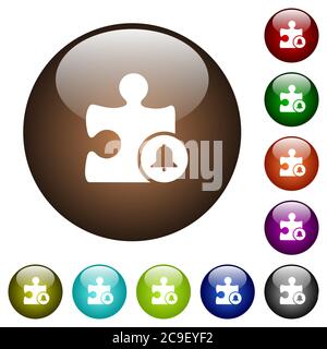 Bell plugin white icons on round color glass buttons Stock Vector