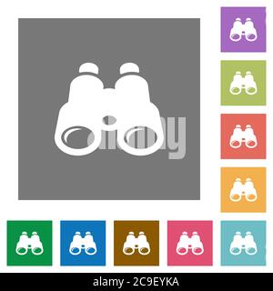 Binoculars flat icons on simple color square backgrounds Stock Vector