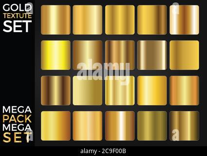 Vector Set of Gold Gradients, Golden Squares Collection, Textures Group Eps 10 Stock Vector