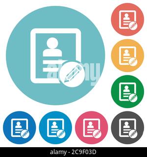 Edit contact flat white icons on round color backgrounds Stock Vector