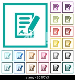 Signing contract flat color icons with quadrant frames on white background Stock Vector