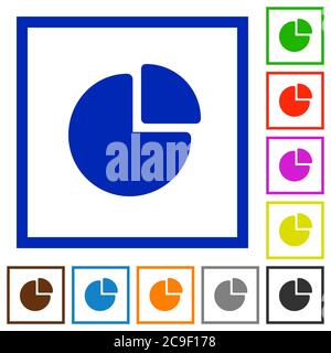 Pie chart flat color icons in square frames on white background Stock Vector