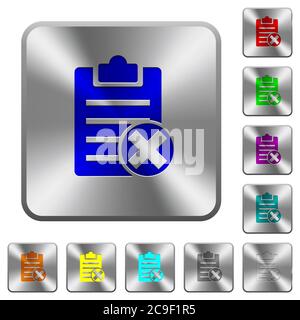 Note cancel engraved icons on rounded square glossy steel buttons Stock Vector