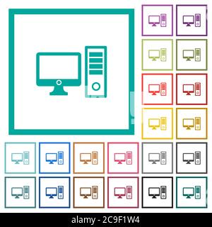 Desktop computer flat color icons with quadrant frames on white background Stock Vector