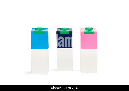 Three milk bricks isolated on a white background Stock Photo