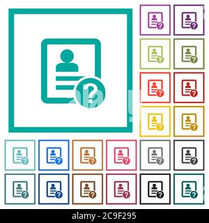 Unknown contact flat color icons with quadrant frames on white background Stock Vector
