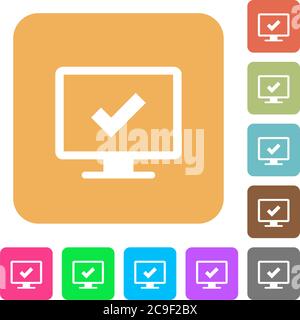 Accept display settings flat icons on rounded square vivid color backgrounds. Stock Vector