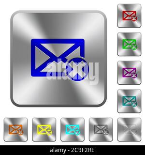 Delete mail engraved icons on rounded square glossy steel buttons Stock Vector