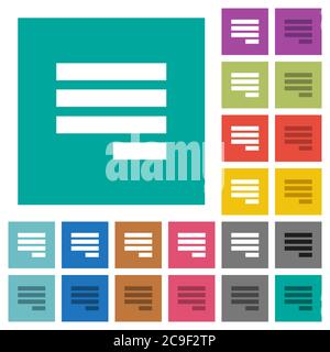 Text align justify last row right multi colored flat icons on plain square backgrounds. Included white and darker icon variations for hover or active Stock Vector