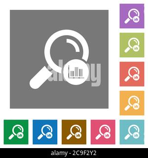 Search statistics flat icons on simple color square backgrounds Stock Vector