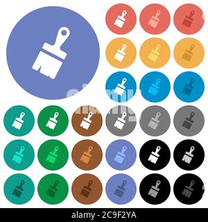 Paste with brush multi colored flat icons on round backgrounds. Included white, light and dark icon variations for hover and active status effects, an Stock Vector