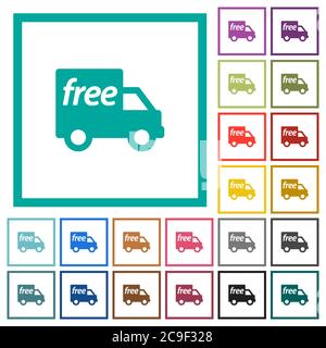 Free shipping flat color icons with quadrant frames on white background Stock Vector