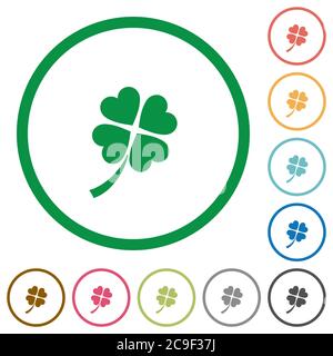Four leaf clover flat color icons in round outlines on white background Stock Vector