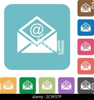 Open mail with email symbol white flat icons on color rounded square backgrounds Stock Vector