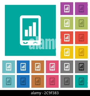 Mobile signal strength multi colored flat icons on plain square backgrounds. Included white and darker icon variations for hover or active effects. Stock Vector