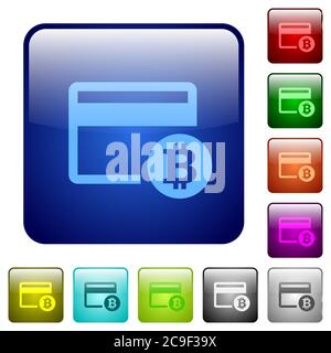 Bitcoin credit card icons in rounded square color glossy button set Stock Vector