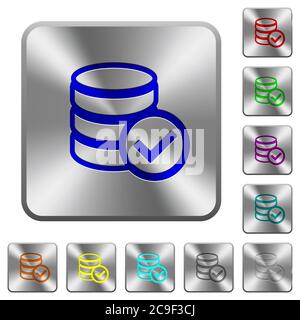 Database ok engraved icons on rounded square glossy steel buttons Stock Vector