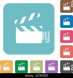 Clapperboard white flat icons on color rounded square backgrounds Stock Vector