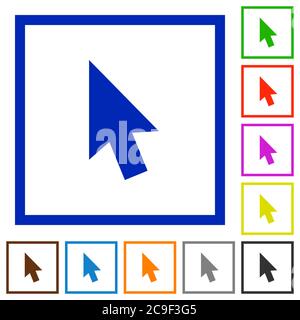 Mouse cursor flat color icons in square frames on white background Stock Vector