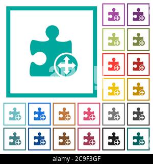 Move plugin flat color icons with quadrant frames on white background Stock Vector