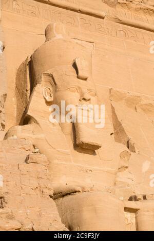 Colossal statue at the great temple of Ramesses II, Abu Simbel, Egypt Stock Photo