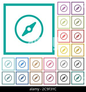 Simple compass flat color icons with quadrant frames on white background Stock Vector