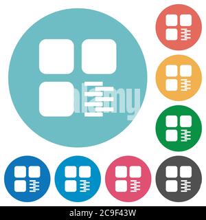 Zip component flat white icons on round color backgrounds Stock Vector