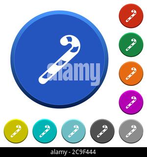 Candy canes round color beveled buttons with smooth surfaces and flat white icons Stock Vector
