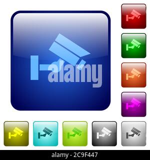 Security camera icons in rounded square color glossy button set Stock Vector