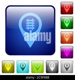 Railroad GPS map location icons in rounded square color glossy button set Stock Vector