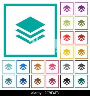 Layers flat color icons with quadrant frames on white background Stock ...