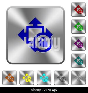 Size lock engraved icons on rounded square glossy steel buttons Stock Vector