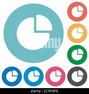 Pie chart flat white icons on round color backgrounds Stock Vector