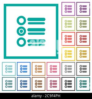 Radio group flat color icons with quadrant frames on white background Stock Vector