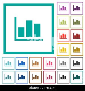 Statistics flat color icons with quadrant frames on white background Stock Vector