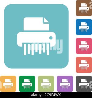 Office shredder white flat icons on color rounded square backgrounds Stock Vector