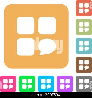 Message component flat icons on rounded square vivid color backgrounds. Stock Vector