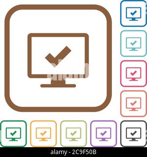 Accept display settings simple icons in color rounded square frames on white background Stock Vector