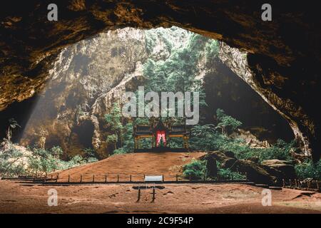 Sun light shining inside the temple in the Phraya Nakhon Cave, Prachuap Khiri Khan, Thailand Stock Photo