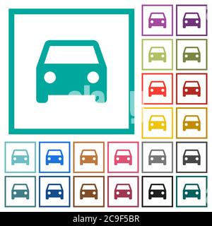 Car flat color icons with quadrant frames on white background Stock Vector