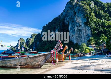 Longtail boats in Koh Phi Phi, Thailand Stock Photo