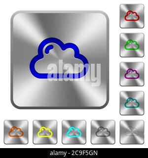 Single cloud engraved icons on rounded square glossy steel buttons Stock Vector
