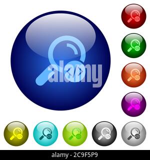 Search programming code icons on round color glass buttons Stock Vector