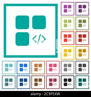 Component programming flat color icons with quadrant frames on white background Stock Vector