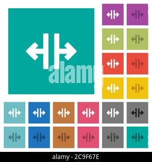 Vertical split tool multi colored flat icons on plain square backgrounds. Included white and darker icon variations for hover or active effects. Stock Vector