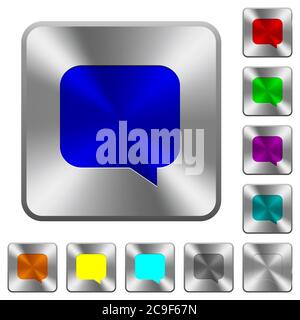Message bubble engraved icons on rounded square glossy steel buttons Stock Vector