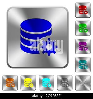 Database configuration engraved icons on rounded square glossy steel buttons Stock Vector