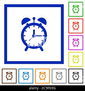 Alarm clock flat color icons in square frames on white background Stock Vector
